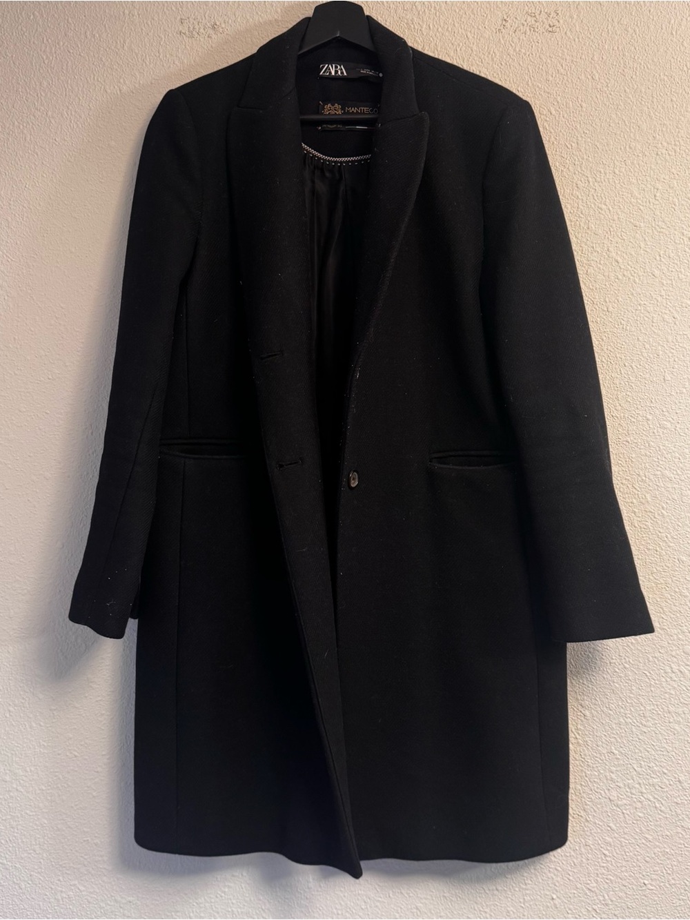 Zara Black Wool Blend Long Trench Coat